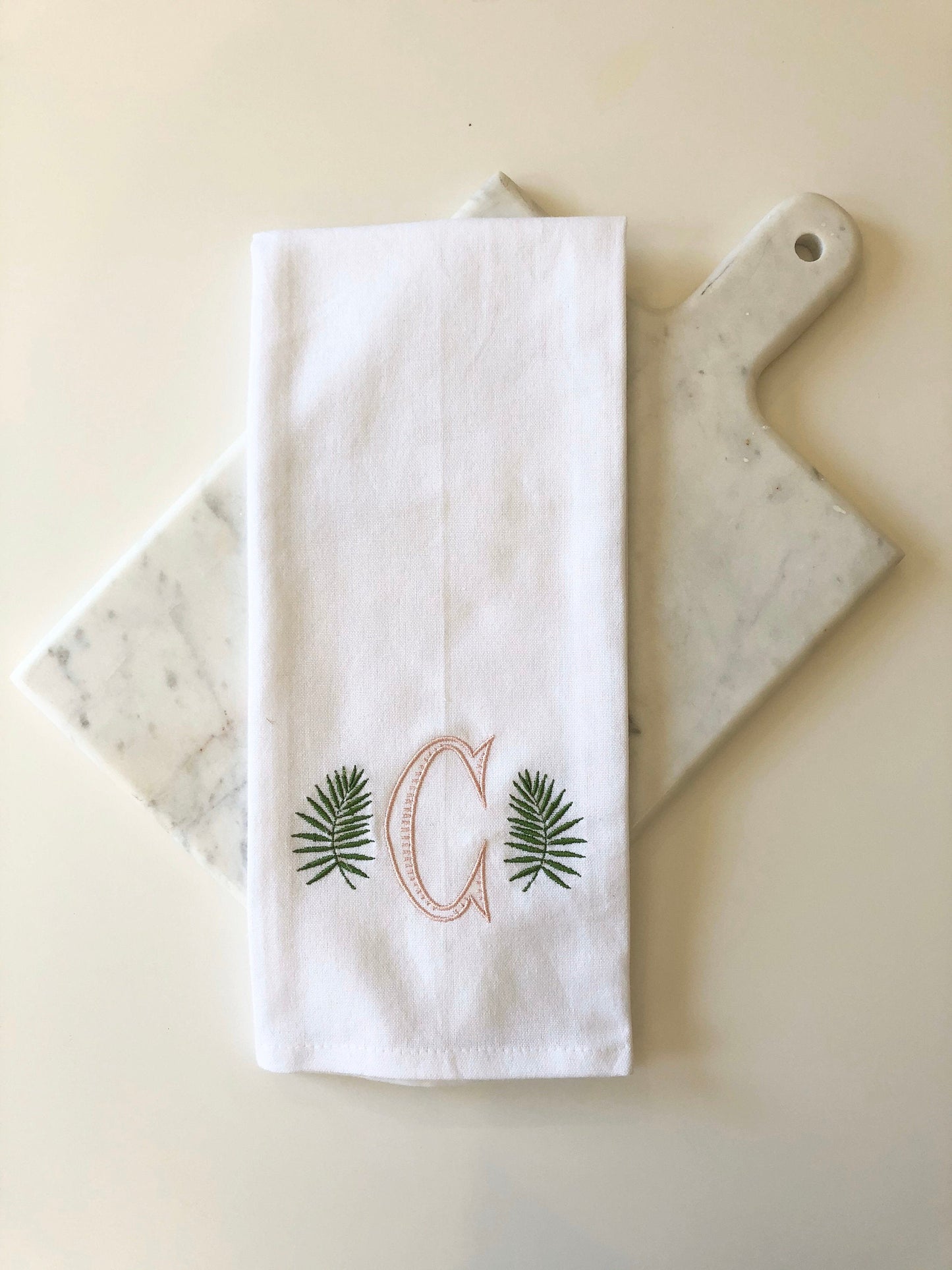 Monogrammed Palm Leaf Tea Towel