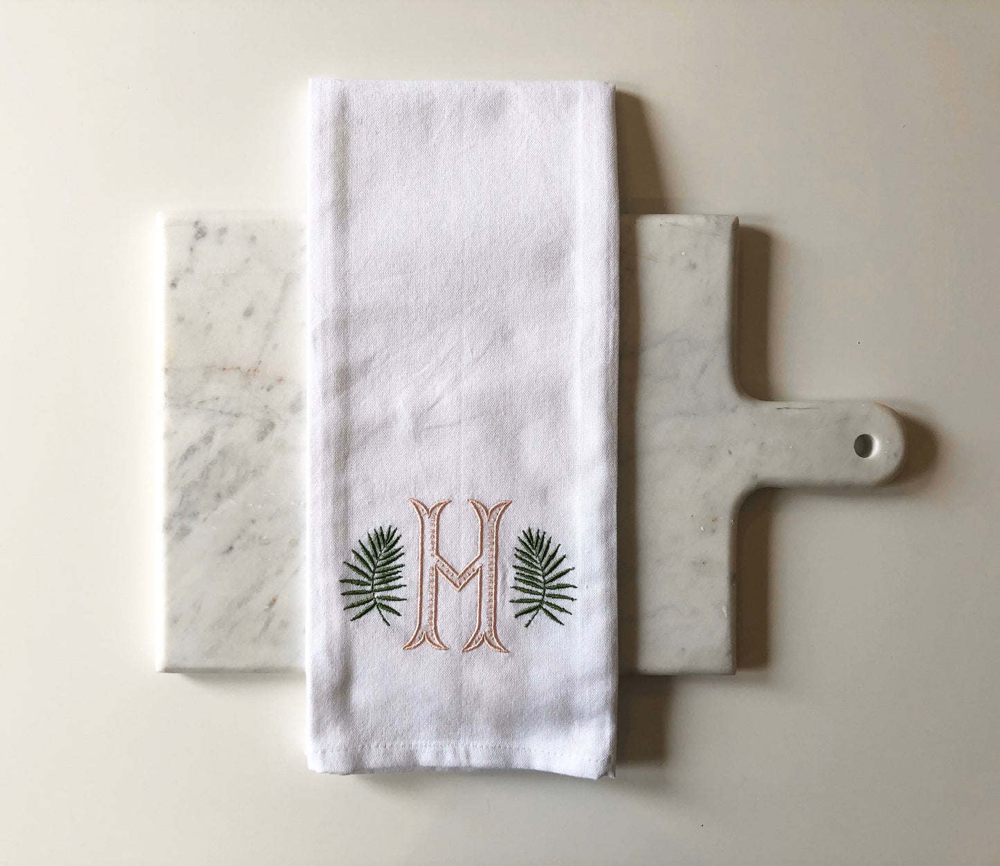 Monogrammed Palm Leaf Tea Towel