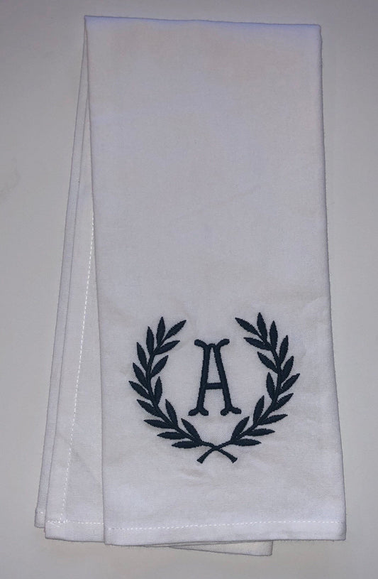 Monogrammed Laurel Tea Towel, Personalized Dish Towel
