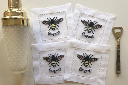 Buzzed Cocktail Napkins, Embroidered Cocktail Napkins