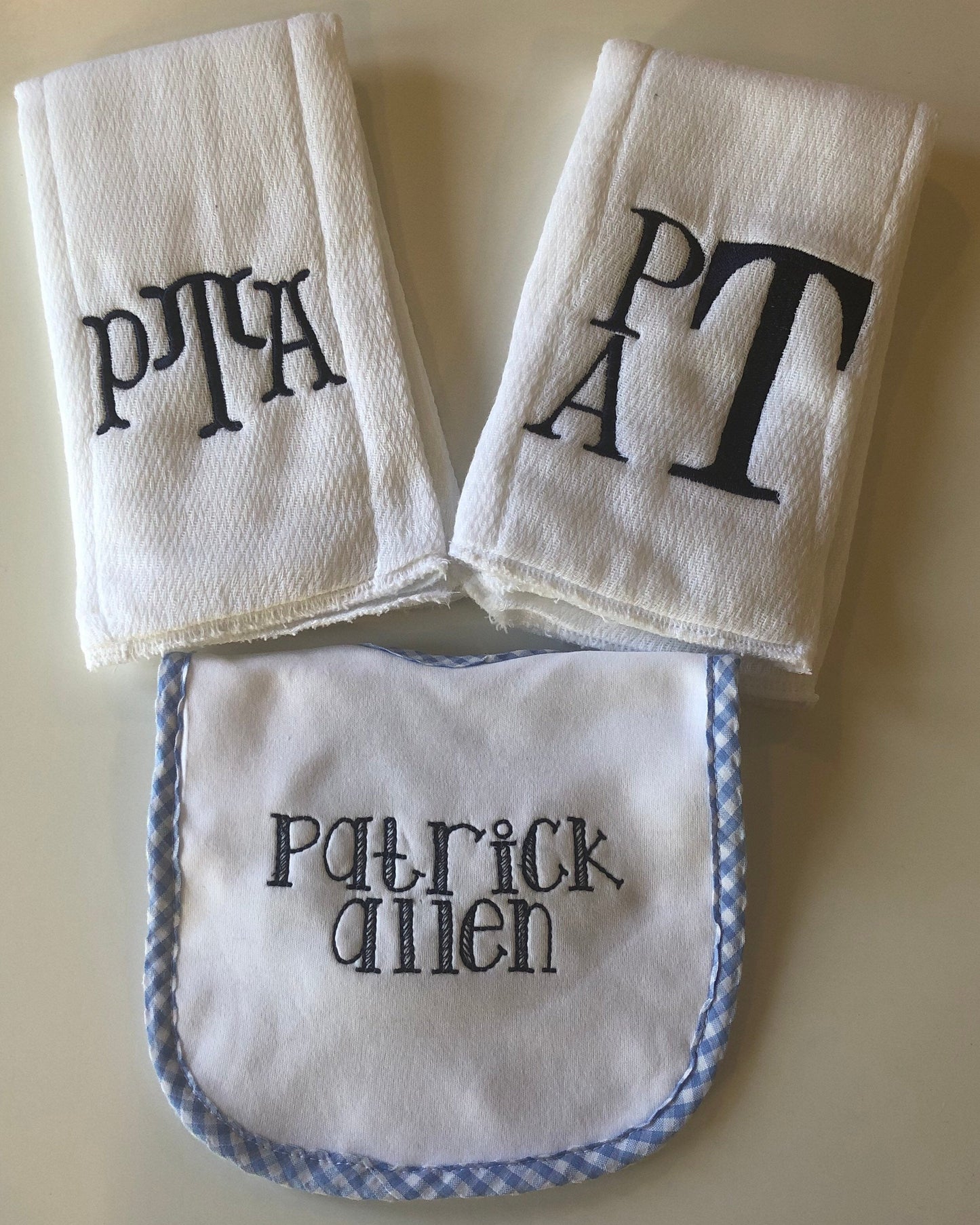 Monogrammed Bib and Burp Cloth Set, Personalized Bib and Burp Cloth